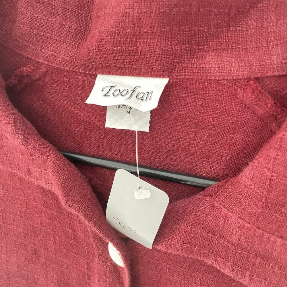 TooFan Womens 100% Linen Top Size M Button Down Red‎ Boxy Lagenlook Relaxed Fit - Picture 4 of 9